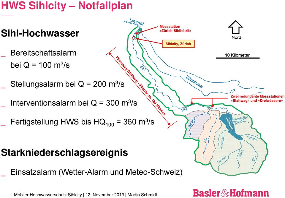 Interventionsalarm bei Q = 300 m 3 /s _ Fertigstellung HWS bis HQ 100 = 360 m 3 /s x