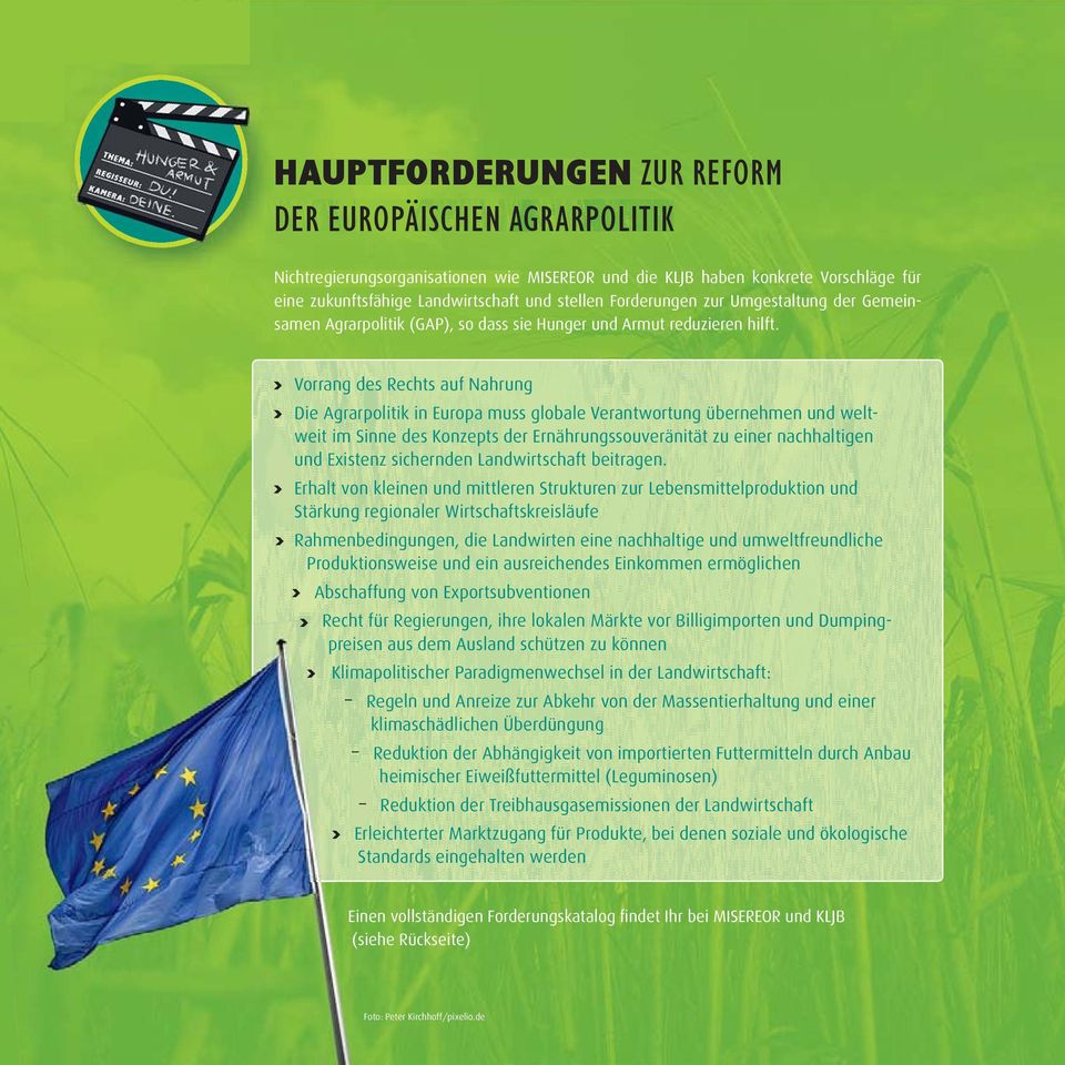 Vorrang des Rechts auf Nahrung Die Agrarpolitik in Europa muss globale Verantwortung übernehmen und weltweit im Sinne des Konzepts der Ernährungssouveränität zu einer nachhaltigen und Existenz