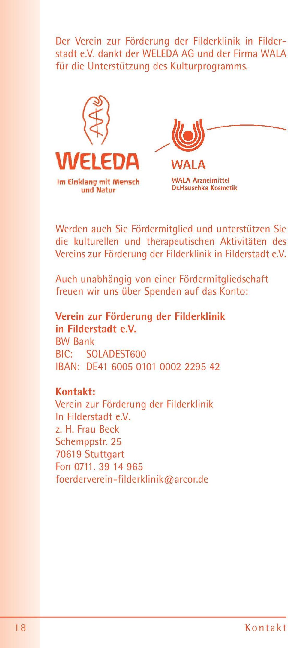 täten des Vereins zur Förderung der Filderklinik in Filderstadt e.v.