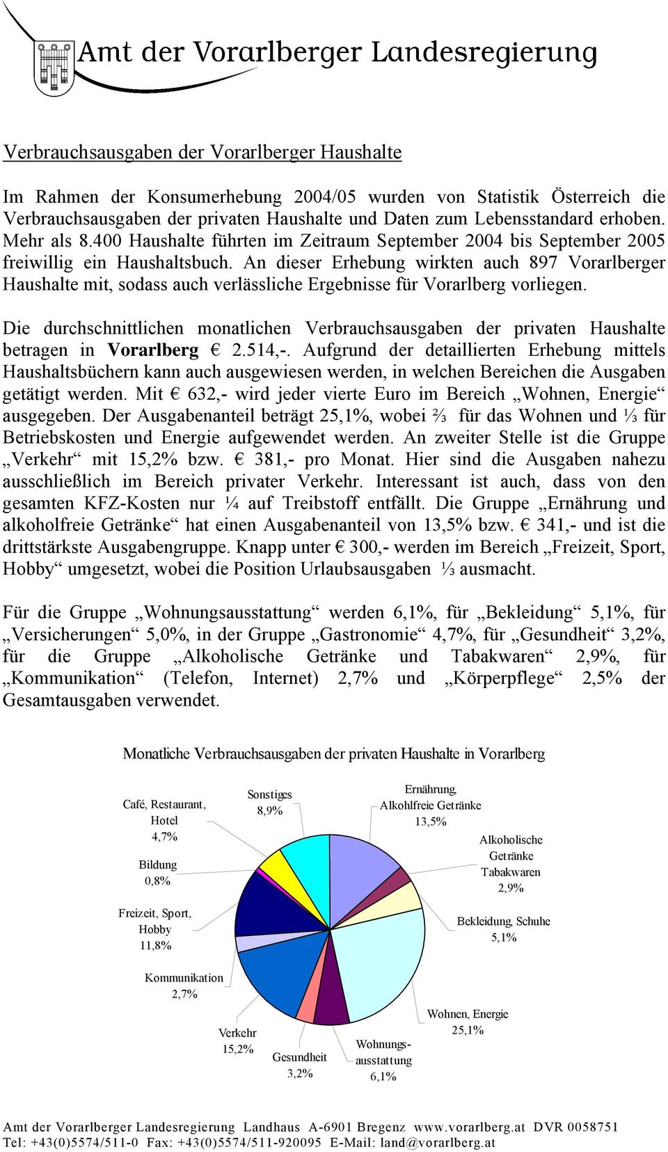 An dieser Erhebung wirkten auch 897 Vorarlberger Haushalte mit, sodass auch verlässliche Ergebnisse für Vorarlberg vorliegen.