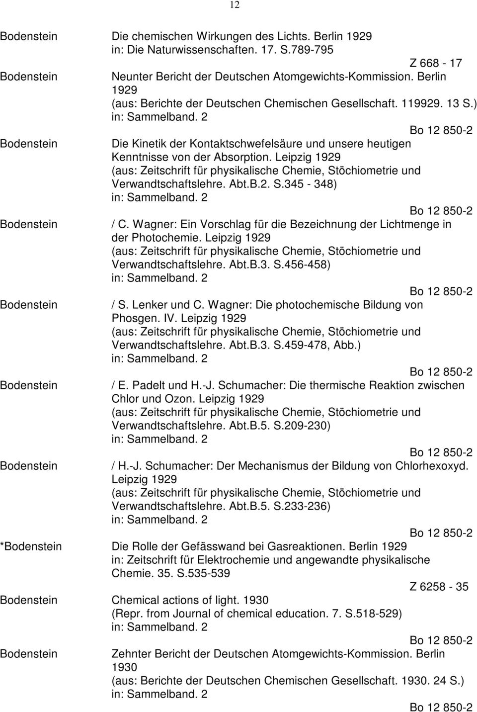 Leipzig 1929 Verwandtschaftslehre. Abt.B.2. S.345-348) / C. Wagner: Ein Vorschlag für die Bezeichnung der Lichtmenge in der Photochemie. Leipzig 1929 Verwandtschaftslehre. Abt.B.3. S.456-458) / S.