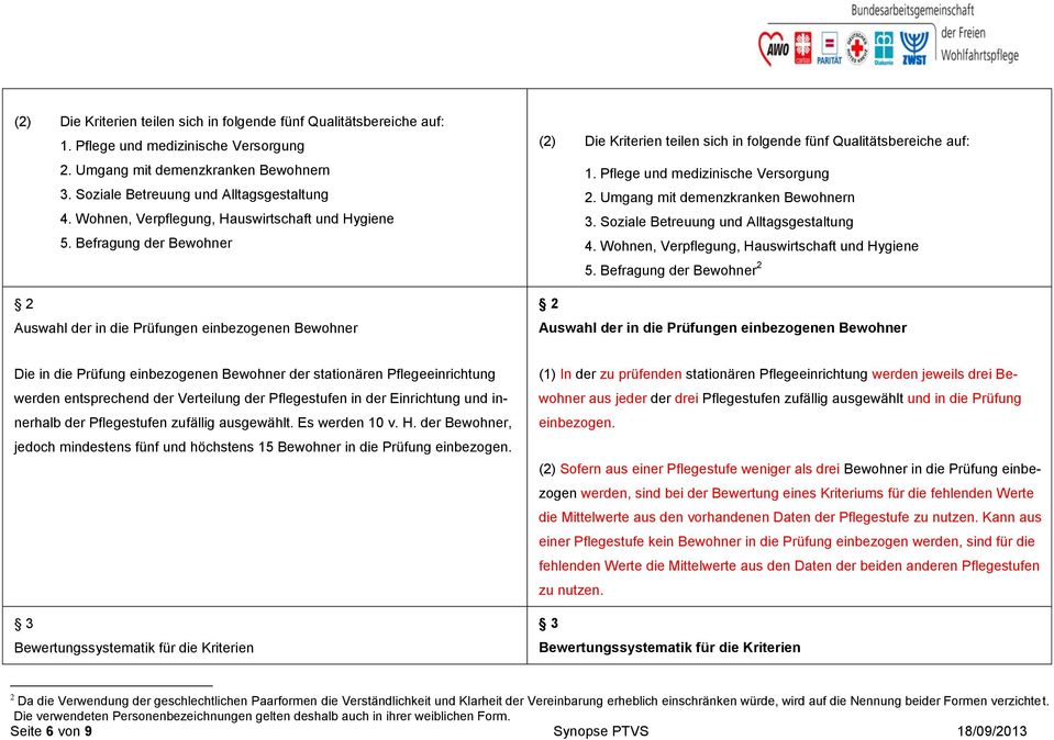 Befragung der Bewohner 2 2 Auswahl der in die Prüfungen einbezogenen Bewohner Die in die Prüfung einbezogenen Bewohner der stationären Pflegeeinrichtung werden entsprechend der Verteilung der