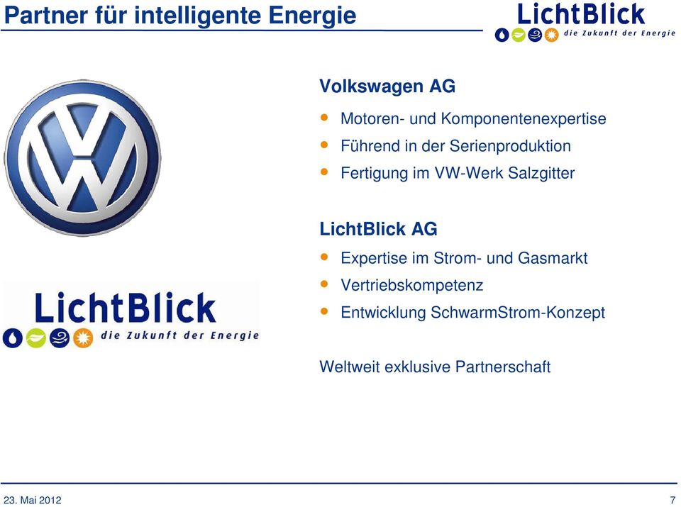 VW-Werk Salzgitter LichtBlick AG Expertise im Strom- und Gasmarkt