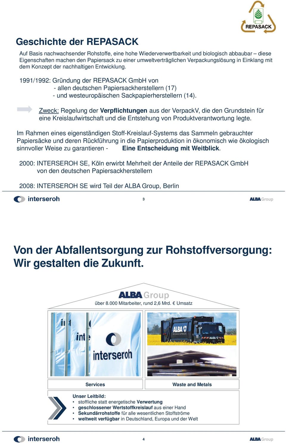 1991/1992: Gründung der REPASACK GmbH von - allen deutschen Papiersackherstellern (17) - und westeuropäischen Sackpapierherstellern (14).