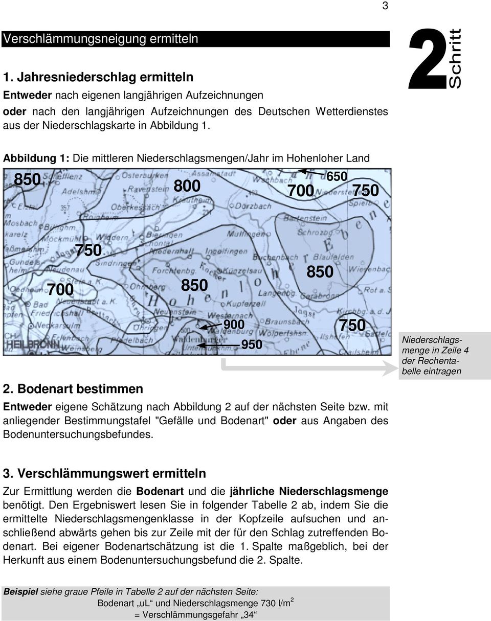 Abbildung 1: Die mittleren Niederschlagsmengen/Jahr im Hohenloher Land 850 800 700 650 750 700 750 850 850 2.