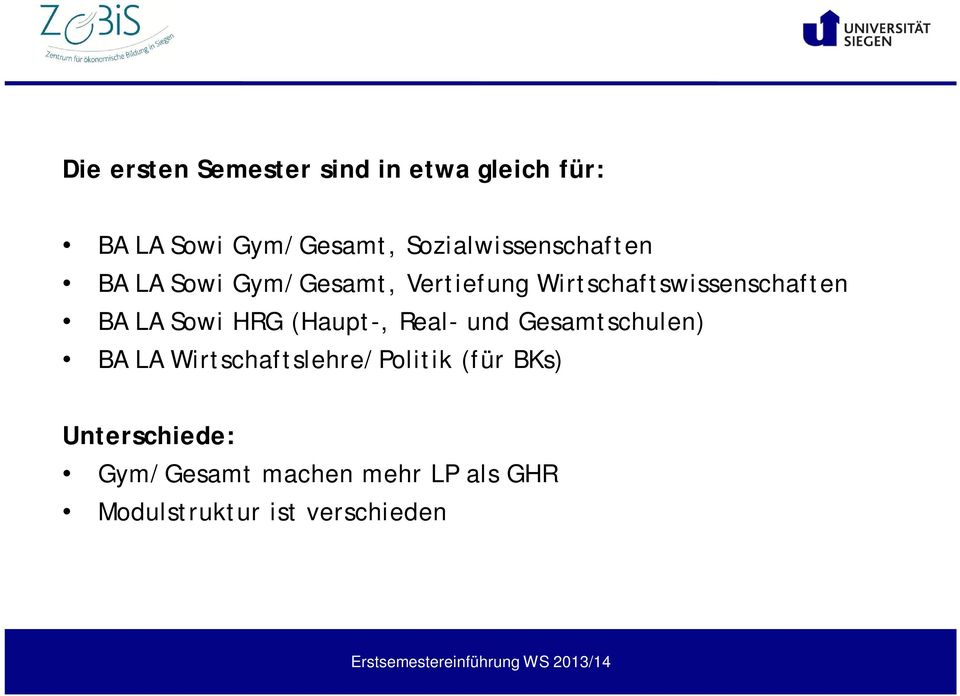 Wirtschaftswissenschaften BA LA Sowi HRG (Haupt-, Real- und Gesamtschulen) BA