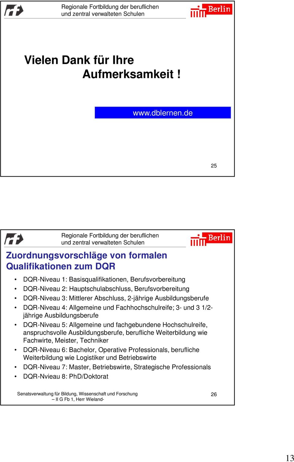 DQR-Niveau 3: Mittlerer Abschluss, 2-jährige Ausbildungsberufe DQR-Niveau 4: Allgemeine und Fachhochschulreife; 3- und 3 1/2- jährige Ausbildungsberufe DQR-Niveau 5: Allgemeine und