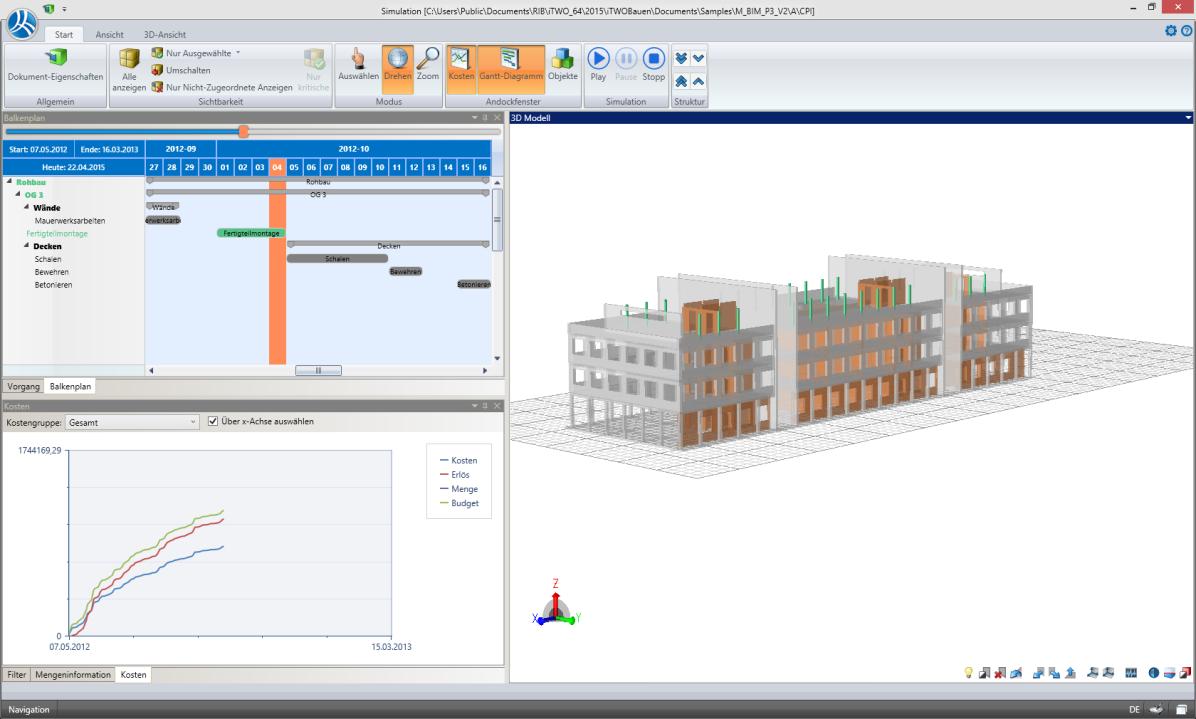 Beispiel 4: Modellbasierte Terminplanung und Bauablaufsteuerung Simulation des Bauwerks im Hinblick auf Zeit,