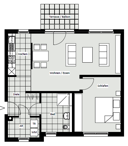 3,5 Zimmerwohnung links ca. 91,00 m² Die Zeichnungen sind nicht für die Bestellung von Möbeln geeignet. Hierzu ist ein gesondertes Aufmaß erforderlich.