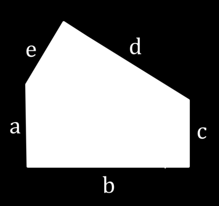 5. Aufgabe (6 Punkte) a) Vom abgebildeten Vieleck sind folgende Daten gegeben: A = 96 cm a = 6.5 cm b = 1 cm d = 8 cm e = 6 cm Berechne die Länge der Seite c in Zentimeter.