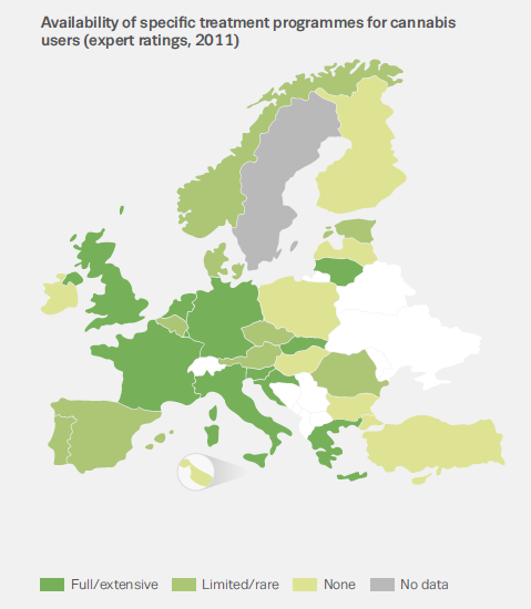 Behandlungsprogramme in Europa Verfügbarkeit von Behandlung für Menschen mit Cannabisproblemen* Nicht in allen EU Ländern