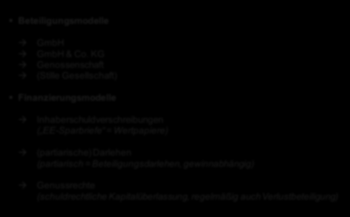 Kapitalmarktrechtliche Vorgaben für Bürgerbeteiligungsmodelle Möglichkeit der Bürgerbeteiligung Beteiligungsmodelle GmbH GmbH & Co.
