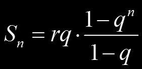 In Term in der eckigen Klammer ist eine geometrische Reihe mit dem Quotienten q \ 1, dem Anfangsglied r und mit n Gliedern.