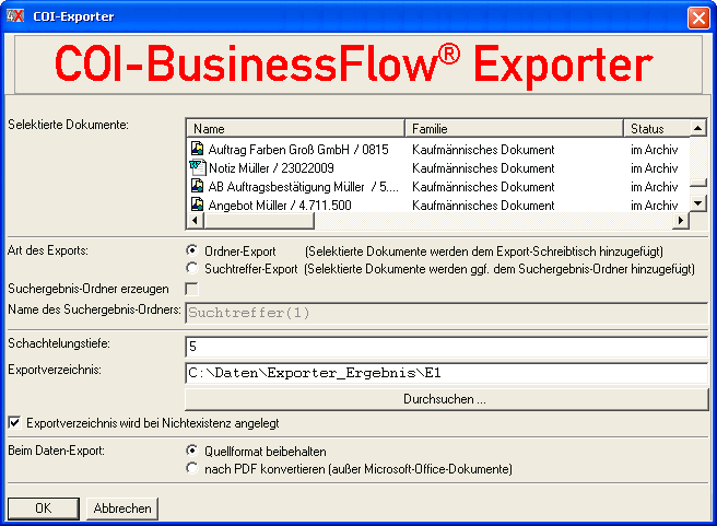 1 Modulbeschreibung Der COI-BusinessFlow Exporter 1 ermöglicht den schnellen und unkomplizierten Datenexport aus dem COI-BusinessFlow -System.