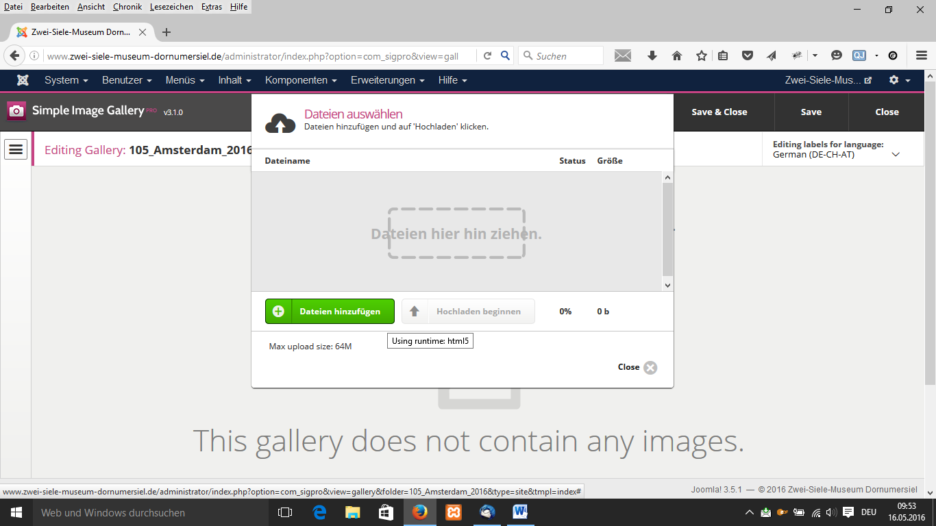 Jetzt kann mit Klick auf die Schaltfläche Add Images das Fenster Dateien auswählen geöffnet werden.