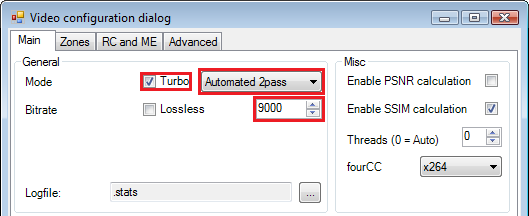 Unter Mode sollte man Turbo und Automated 2pass einstellen. Wem das nicht reicht, kann auch Automated 3pass nehmen.