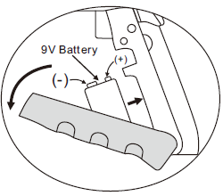 Ersetzen der Batterie Ersetzen Sie die Batterie, wenn die Batterieanzeige blinkt, oder wenn sich das Thermometer nicht einschaltet: Das Batteriefach befindet sich im Handgriff des Geräts.