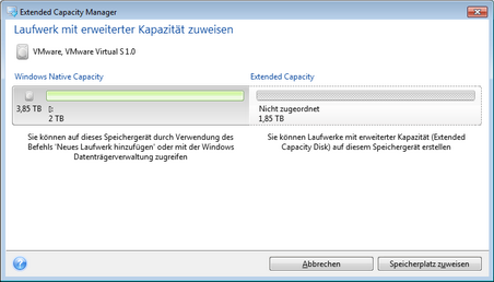 Wenn das Programm keine MBR-Laufwerke mit einer Größe von mehr als 2 TB findet, wird eine Meldung angezeigt, dass der gesamte Speicherplatz verfügbar ist; in diesem Fall benötigen Sie den Seagate