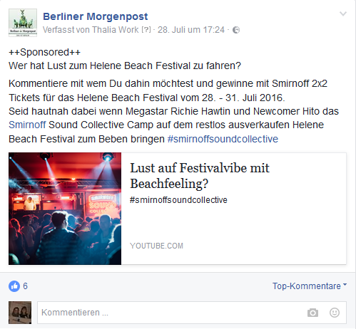 Facebook Sponsored Post Bewerben Sie Ihre Angebote, Verkaufsoffenen Sonntage oder Veranstaltungen mithilfe der großen Reichweite des Berliner Morgenpost facebook-profils Bekanntmachung Ihrer