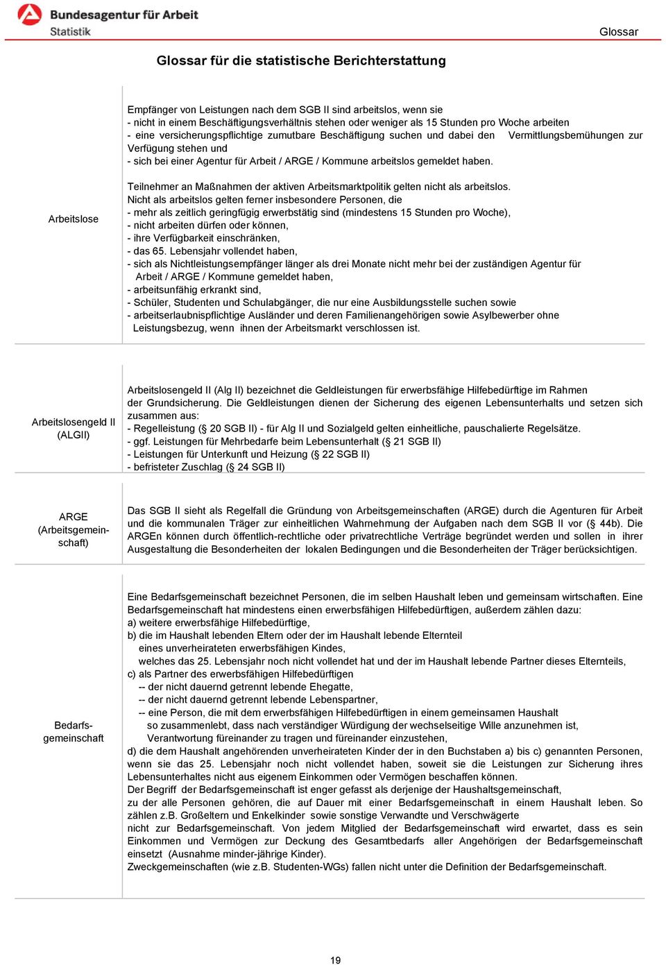 arbeitslos gemeldet haben. Arbeitslose Teilnehmer an Maßnahmen der aktiven Arbeitsmarktpolitik gelten nicht als arbeitslos.