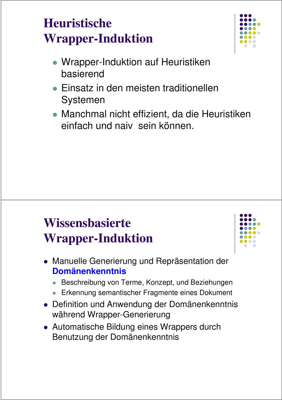 Wissensbasierte Wrapper-Induktion Manuelle Generierung und Repräsentation der Domänenkenntnis Beschreibung von Terme, Konzept, und