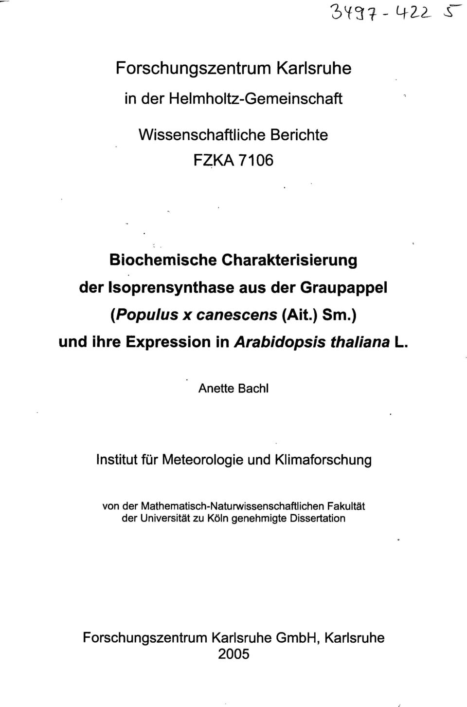 ) und ihre Expression in Arabidopsis thaliana L.