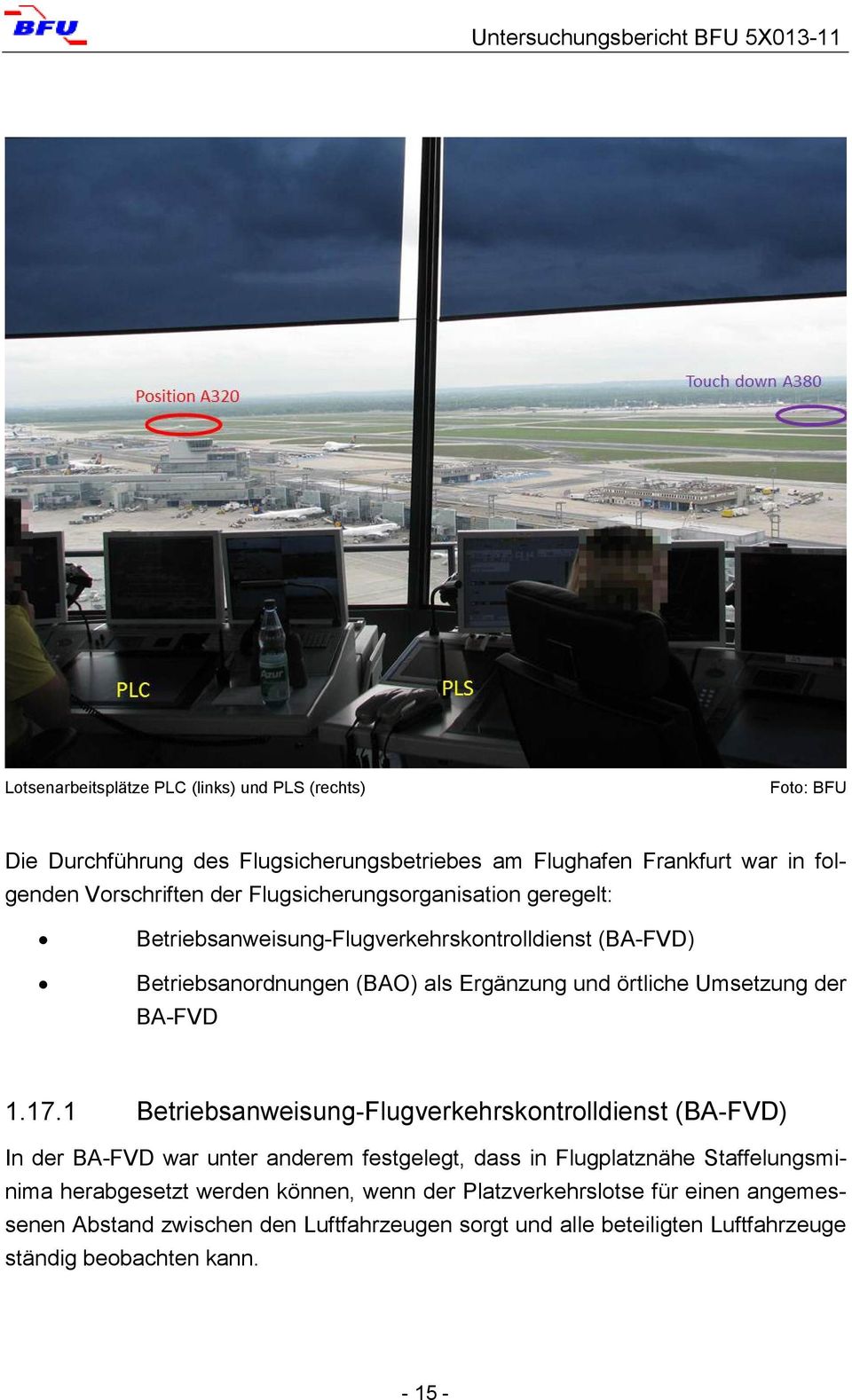 1.17.1 Betriebsanweisung-Flugverkehrskontrolldienst (BA-FVD) In der BA-FVD war unter anderem festgelegt, dass in Flugplatznähe Staffelungsminima herabgesetzt werden