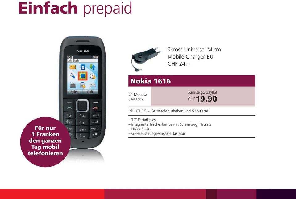 Gesprächsguthaben und SIM-Karte Für nur 1 Franken den ganzen Tag mobil
