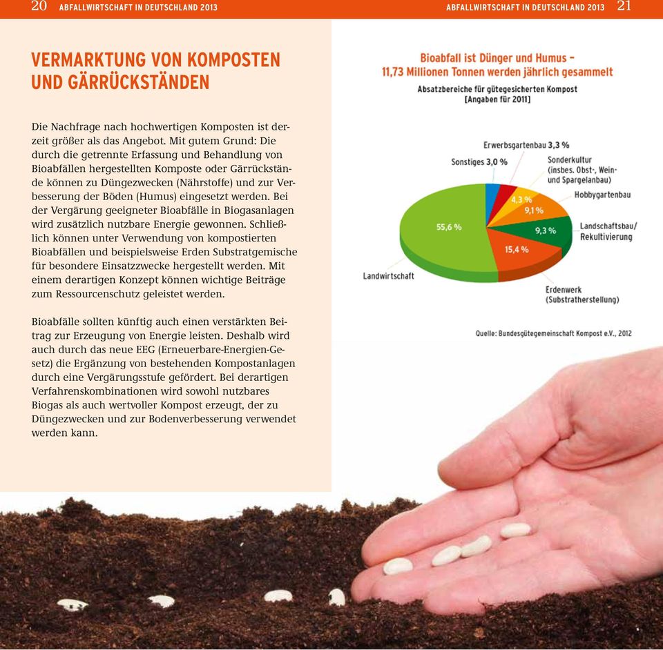 Mit gutem Grund: Die durch die getrennte Erfassung und Behandlung von Bioabfällen hergestellten Komposte oder Gärrückstände können zu Düngezwecken (Nährstoffe) und zur Verbesserung der Böden (Humus)
