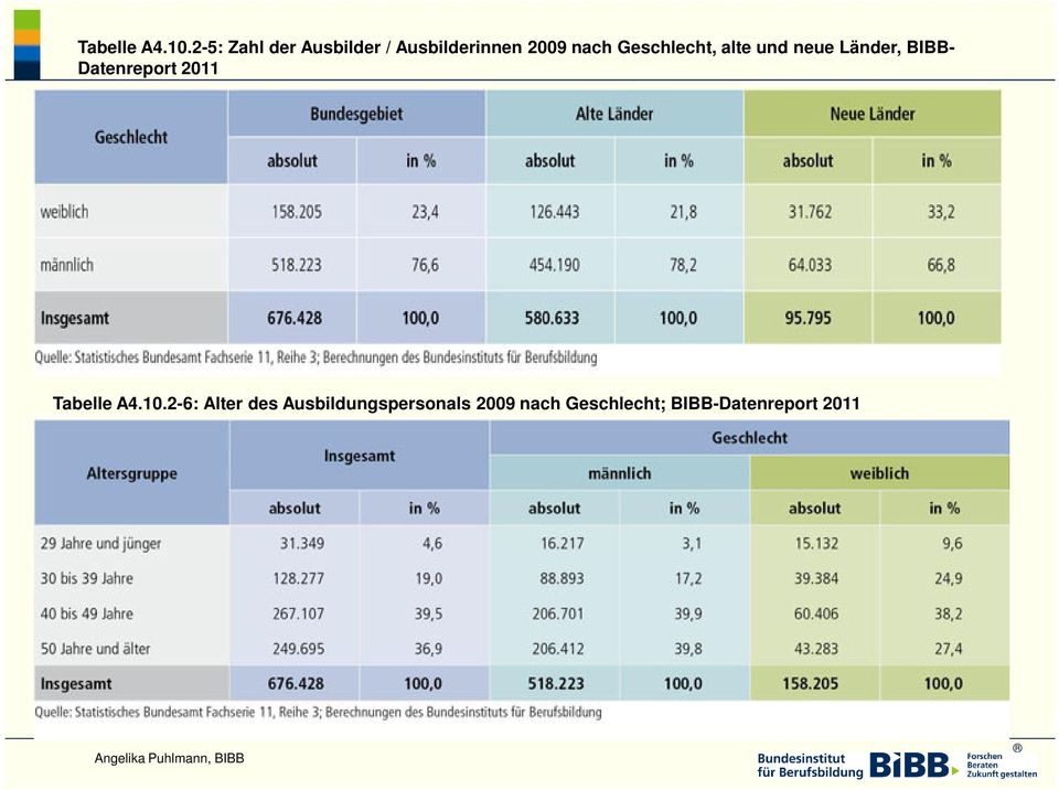 Geschlecht, alte und neue Länder, BIBB- Datenreport 2011