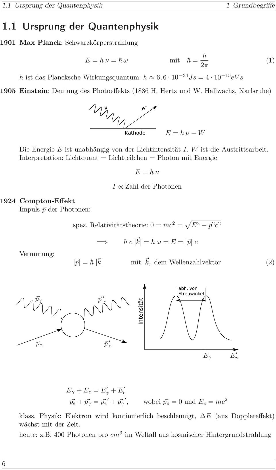 Photoeffekts (1886 H. Hertz und W. Hallwachs, Karlsruhe) E = h ν W Die Energie E ist unabhängig von der Lichtintensität I. W ist die Austrittsarbeit.