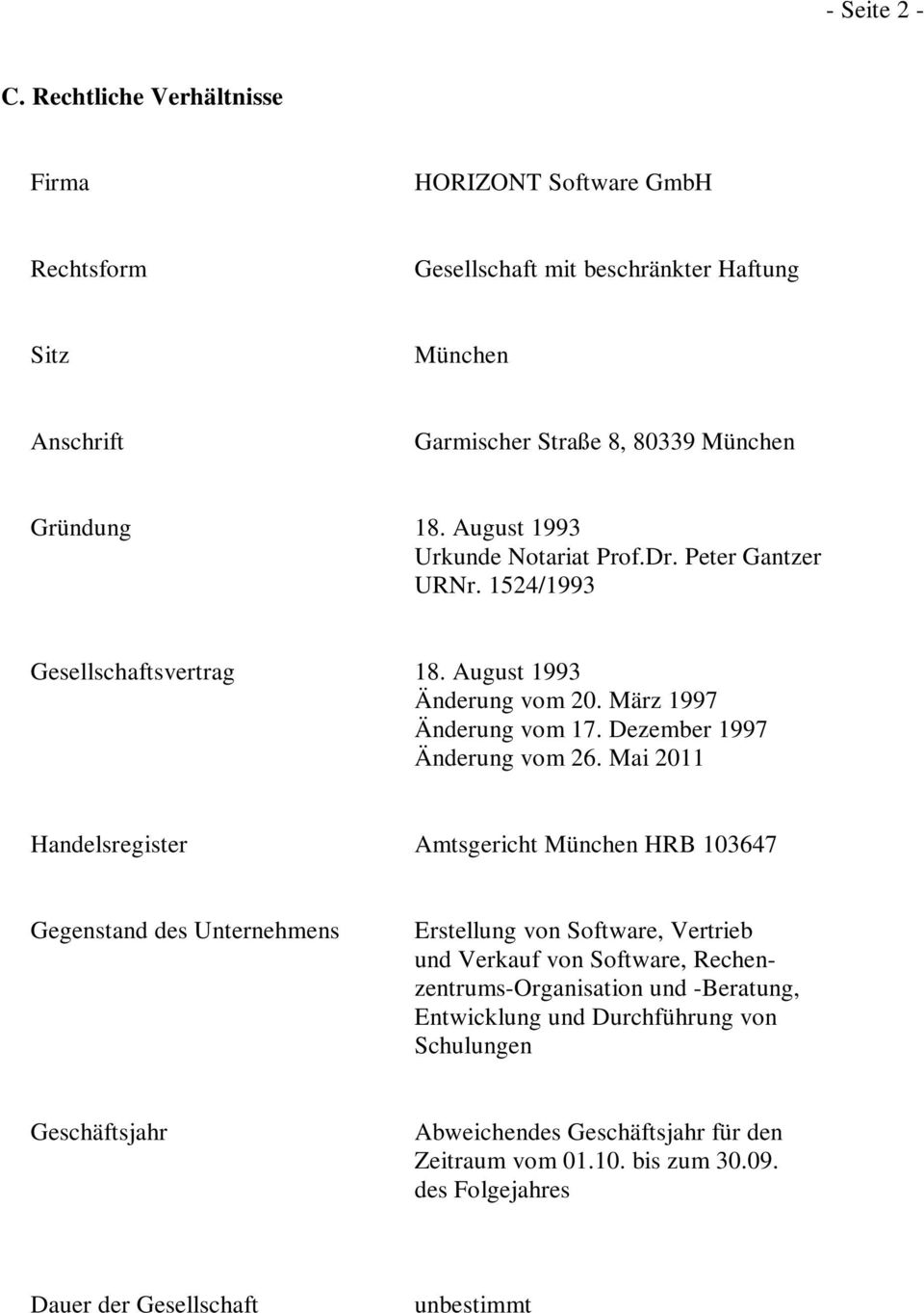 August 1993 Urkunde Notariat Prof.Dr. Peter Gantzer URNr. 1524/1993 Gesellschaftsvertrag 18. August 1993 Änderung vom 20. März 1997 Änderung vom 17. Dezember 1997 Änderung vom 26.