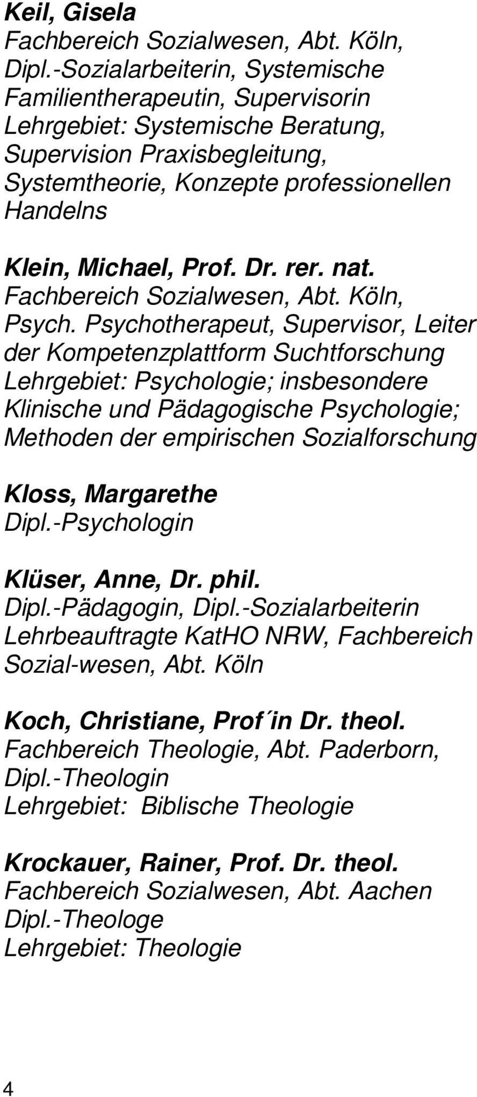 Dr. rer. nat. Fachbereich Sozialwesen, Abt. Köln, Psych.