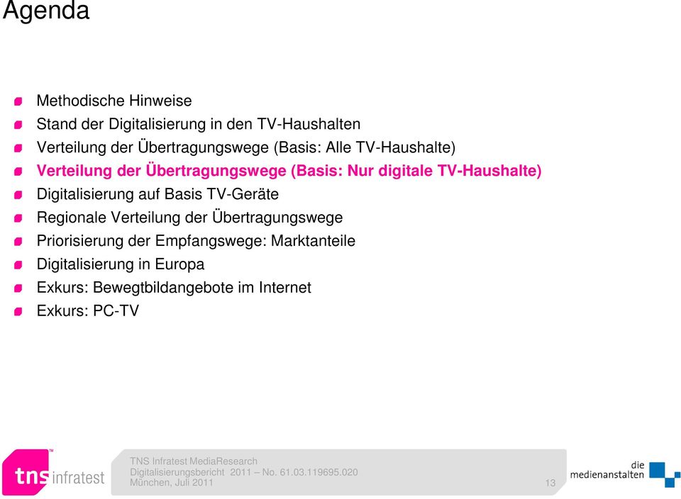 TV-Haushalte) Digitalisierung auf Basis TV-Geräte Regionale Verteilung der Übertragungswege