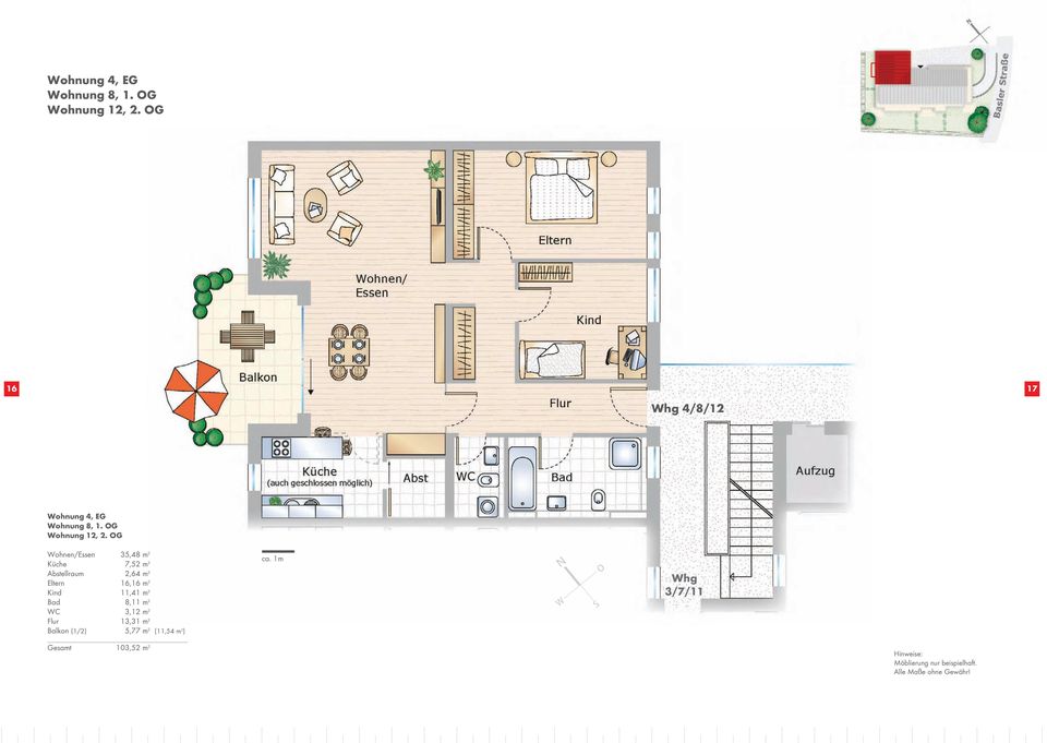 OG Wohnen/Essen 35,48 m 2 Küche 7,52 m 2 Abstellraum 2,64 m 2 Eltern 16,16 m 2 Kind 11,41 m 2