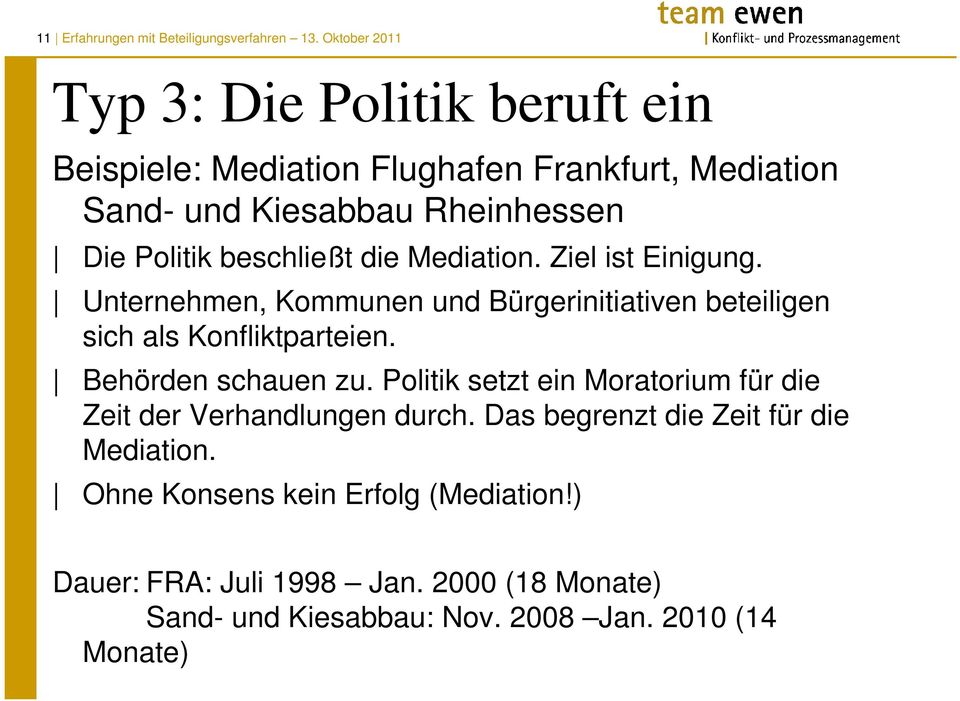 beschließt die Mediation. Ziel ist Einigung. Unternehmen, Kommunen und Bürgerinitiativen beteiligen sich als Konfliktparteien.