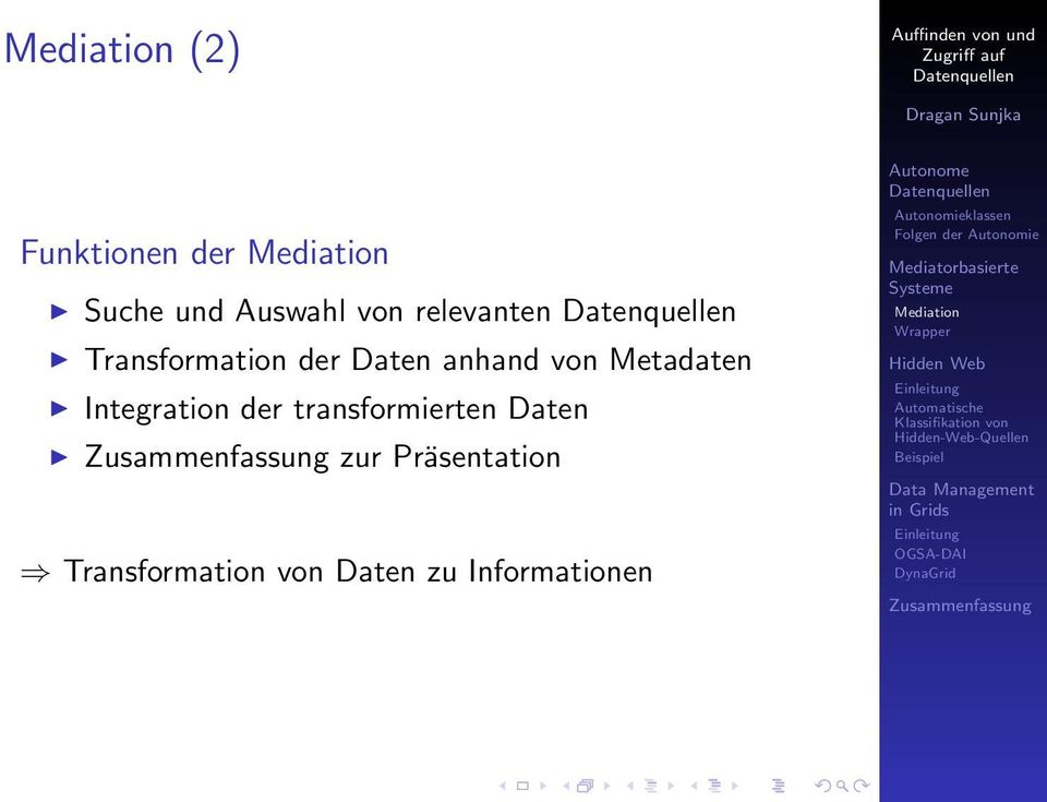 Metadaten Integration der transformierten Daten