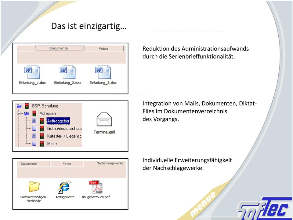 Integration von Mails, Dokumenten, Diktat Files im
