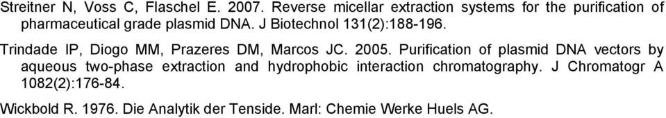 J Biotechnol 131(2):188-196. Trindade IP, Diogo MM, Prazeres DM, Marcos JC. 2005.