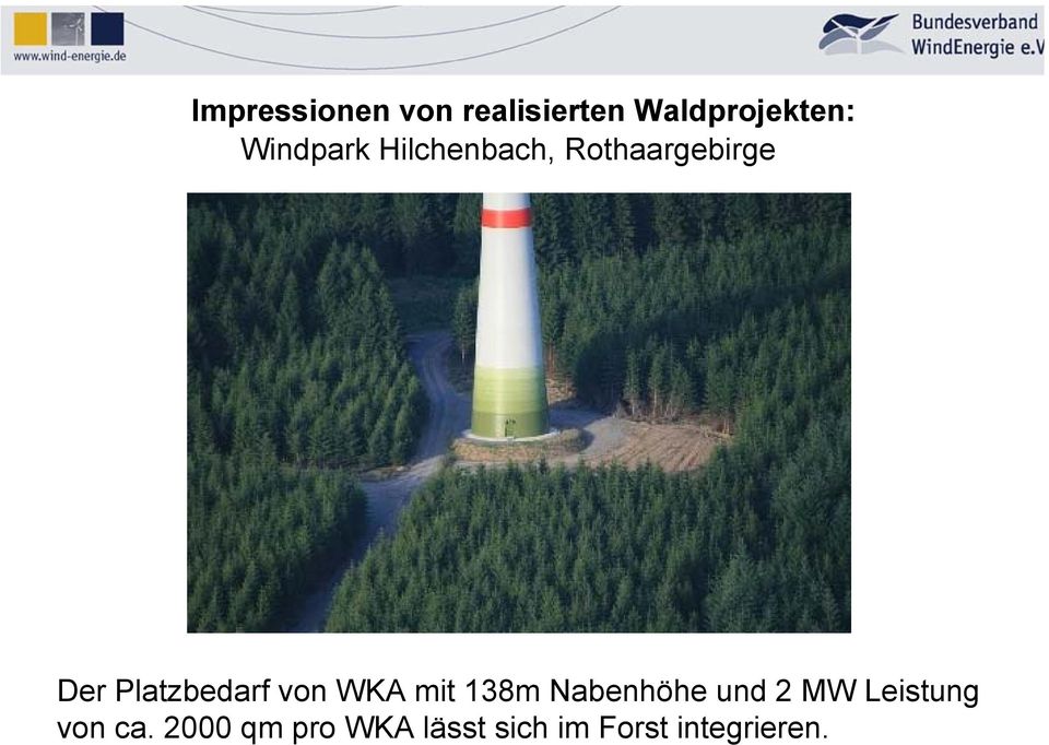 Platzbedarf von WKA mit 138m Nabenhöhe und 2 MW