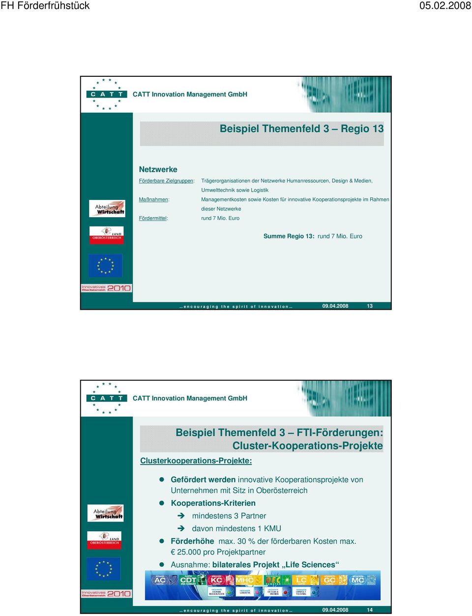 Euro 13 Beispiel Themenfeld 3 FTI-Förderungen: Cluster-Kooperations-Projekte Clusterkooperations-Projekte: Gefördert werden innovative Kooperationsprojekte von Unternehmen