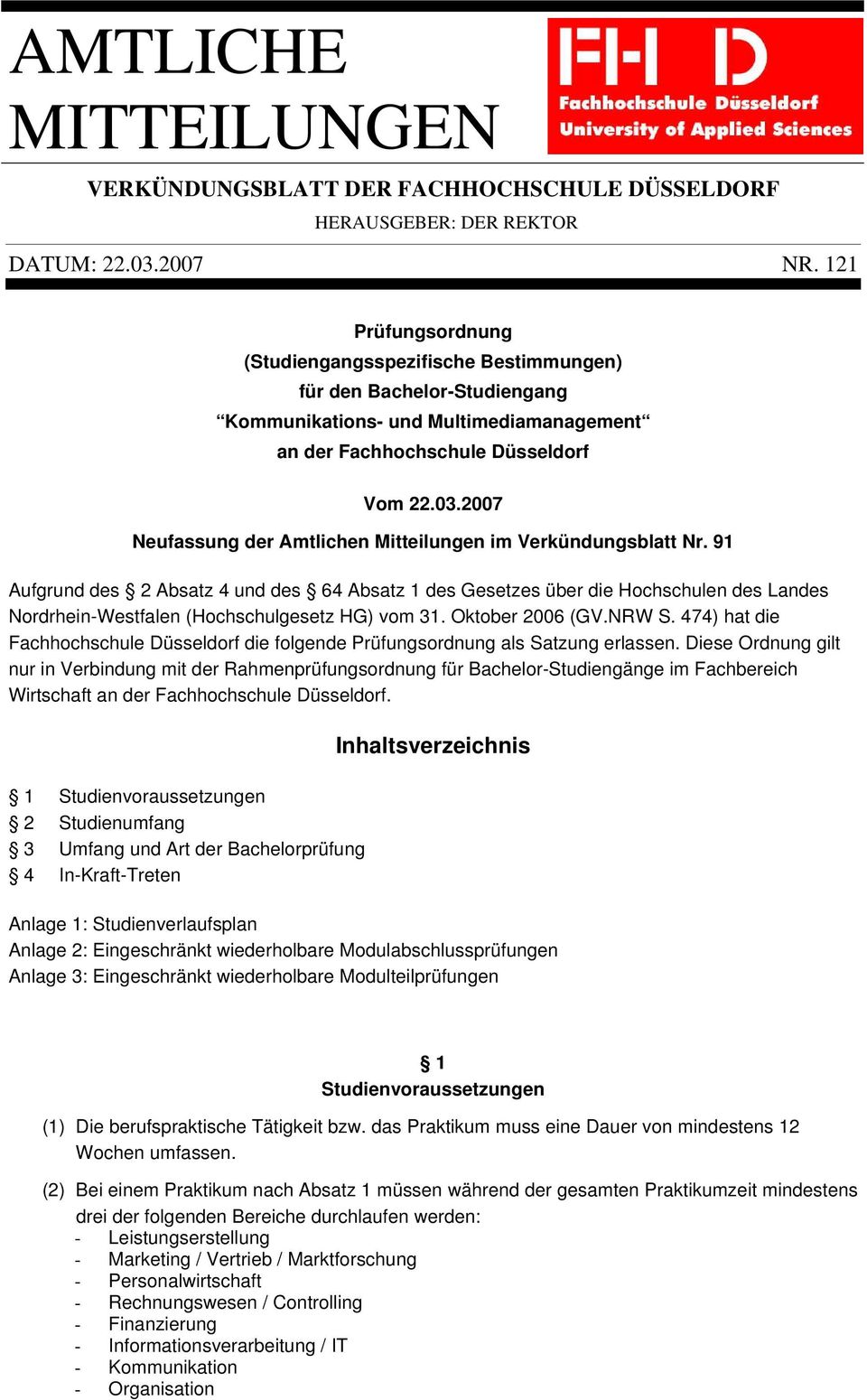 2007 Neufassung der Amtlichen Mitteilungen im Verkündungsblatt Nr.