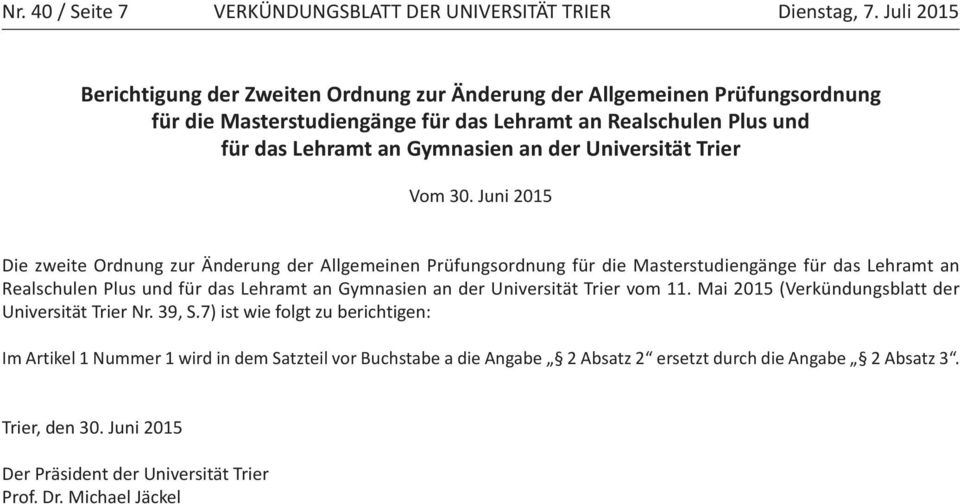 Universität Trier Vom 30.