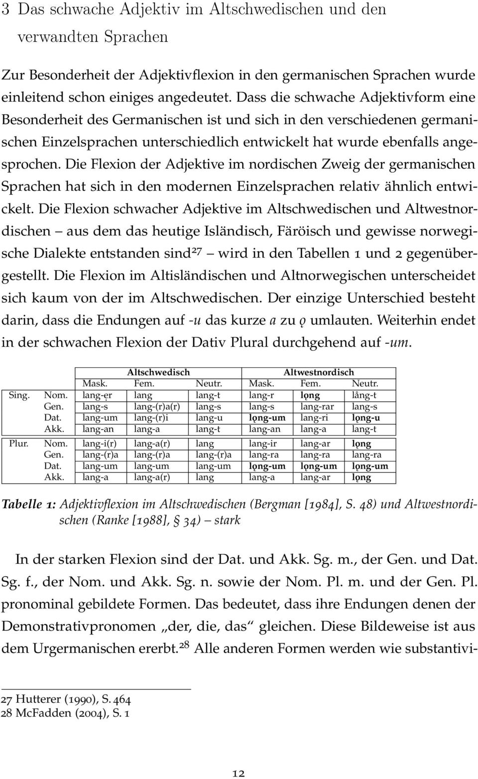 Die Flexion der Adjektive im nordischen Zweig der germanischen Sprachen hat sich in den modernen Einzelsprachen relativ ähnlich entwickelt.