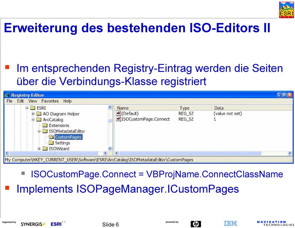 Verbindungs-Klasse registriert ISOCustomPage.