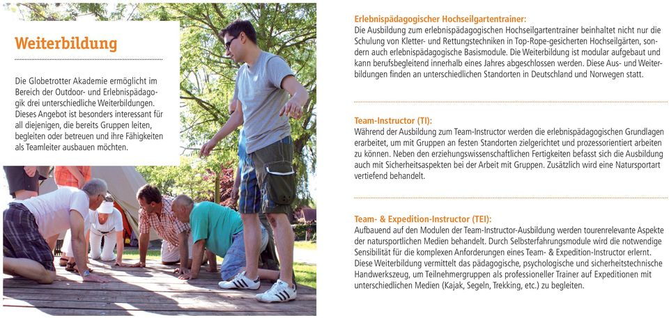 Erlebnispädagogischer Hochseilgartentrainer: Die Ausbildung zum erlebnispädagogischen Hochseilgartentrainer beinhaltet nicht nur die Schulung von Kletter- und Rettungstechniken in