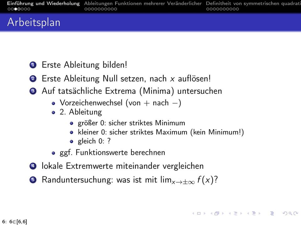 Ableitung größer 0: sicher striktes Minimum kleiner 0: sicher striktes Maximum (kein Minimum!