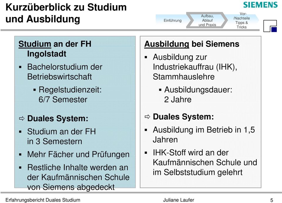 abgedeckt Ausbildung bei Siemens Ausbildung zur Industriekauffrau (IHK), Stammhauslehre h Ausbildungsdauer: 2 Jahre Duales System: Ausbildung