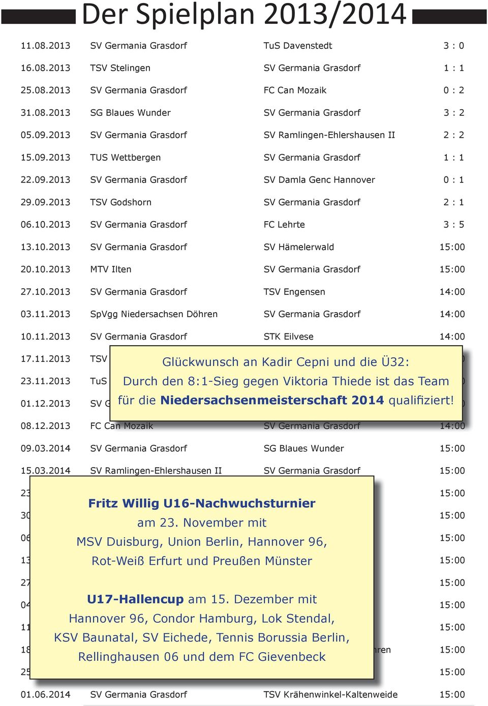 2014 qualifi ziert! 4!"# 4 &4 $ % 4 '()** ++ 4, %- Fritz Willig U16-Nachwuchsturnier 4. / am 23.