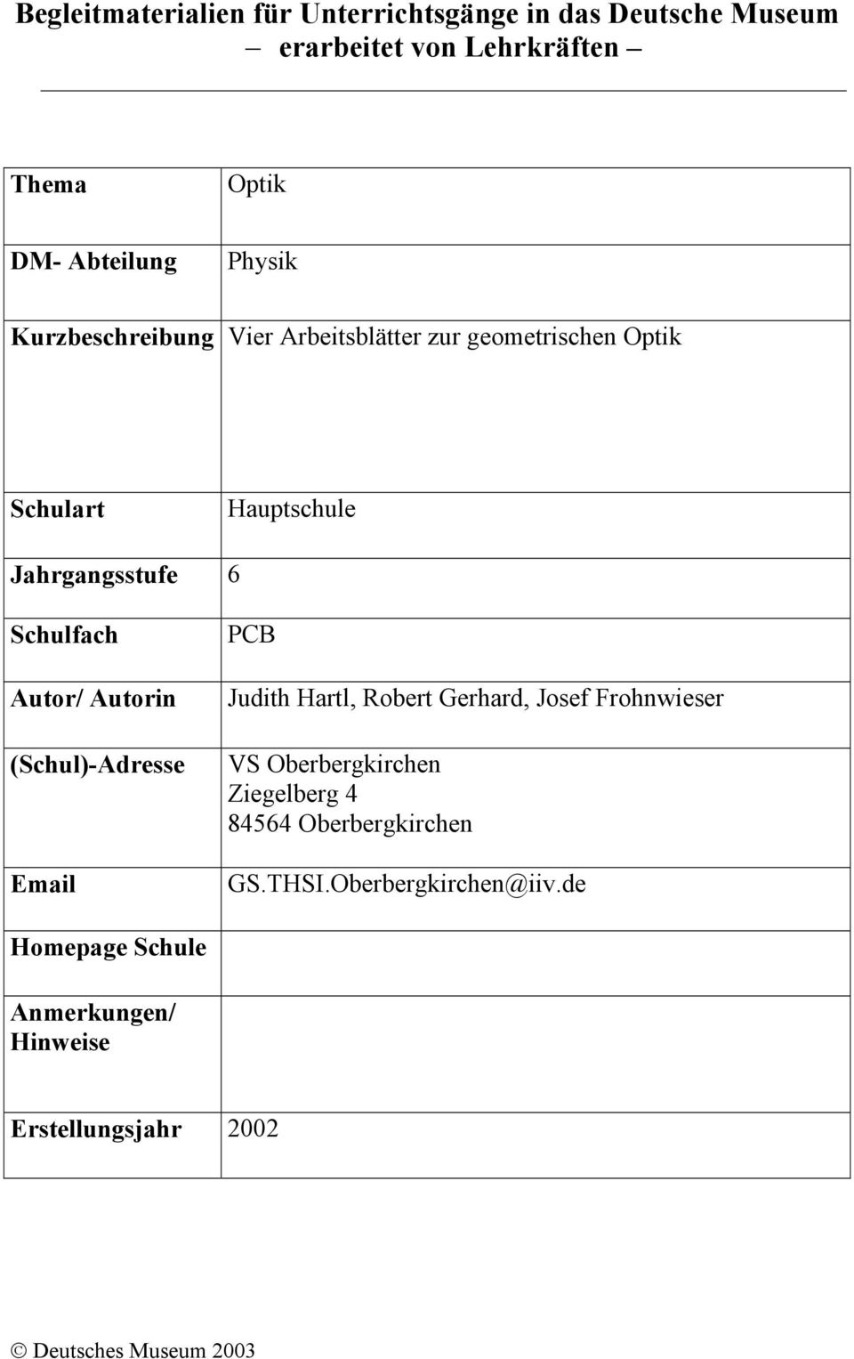 Autor/ Autorin (Schul)-Adresse Email PCB Judith Hartl, Robert Gerhard, Josef Frohnwieser VS Oberbergkirchen Ziegelberg 4